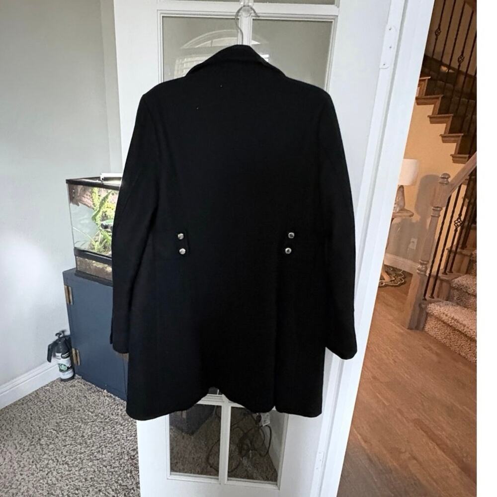GUESS Black Wool Blend Coat Women’s L Button/Zip Dressy DarkAcademia Fitted - Picture 2 of 10